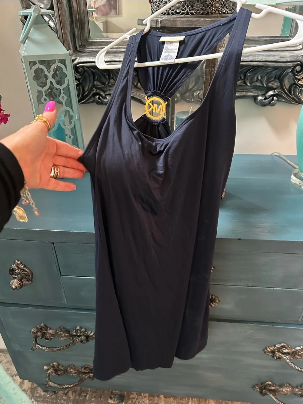 Michael Kors Navy Racerback Swim Cover Up Midi Dress converts to Casual Wear Med - Picture 11 of 13